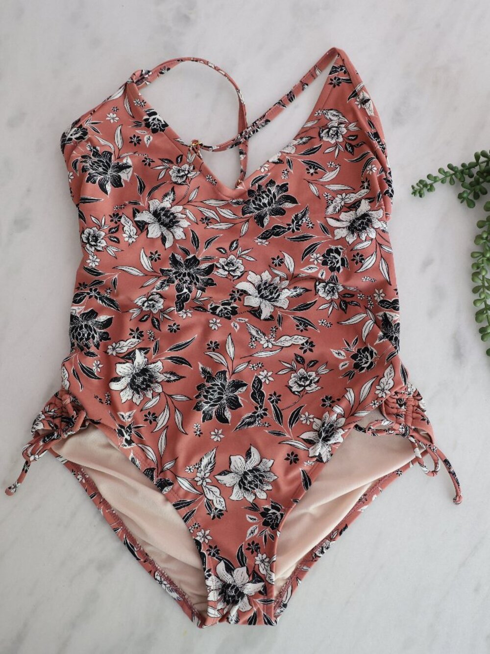 🏖️ KONA SOL V Neck One Piece Swimsuit  - Pink Floral Sz Large